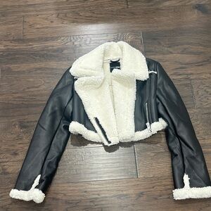 Black leather and fur jacket